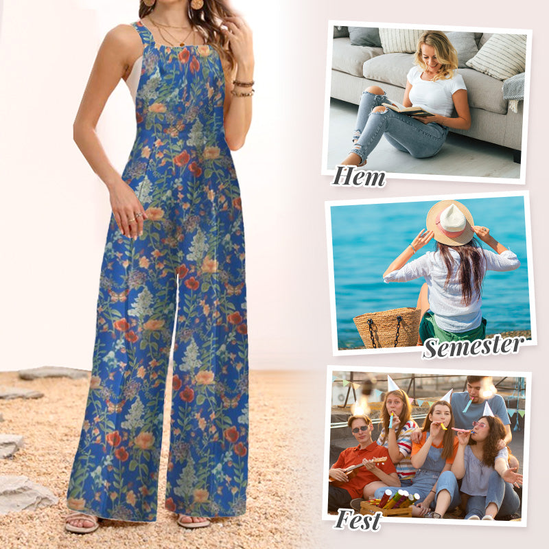 Casual Floral Loose Wide Leg Jumpsuits-4