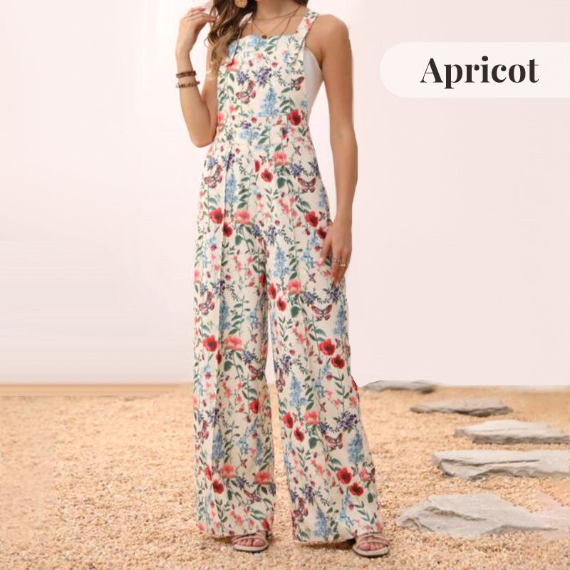 Casual Floral Loose Wide Leg Jumpsuits-8