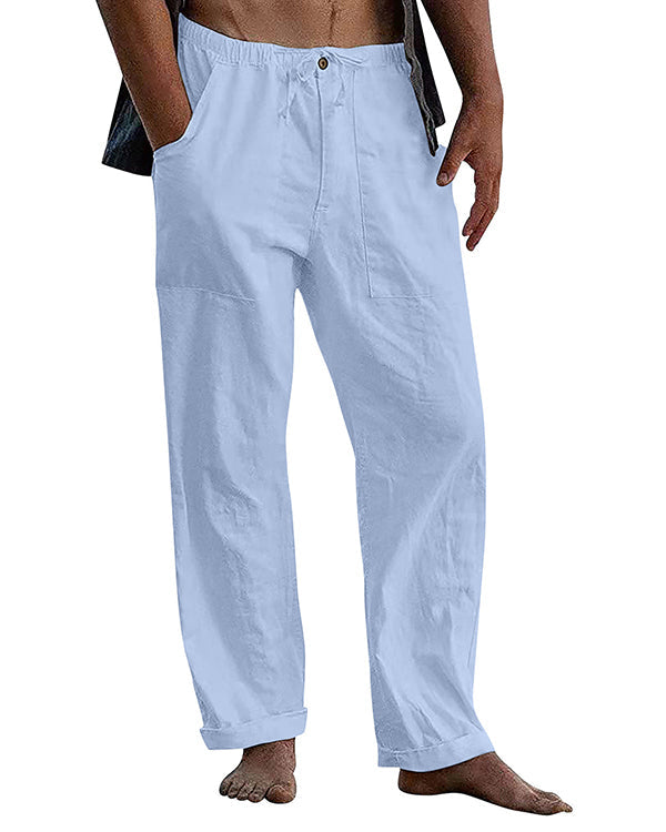 Men's linen beach casual loose-fitting pants-3
