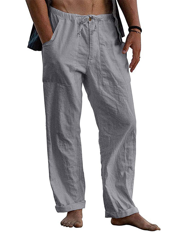 Men's linen beach casual loose-fitting pants-5
