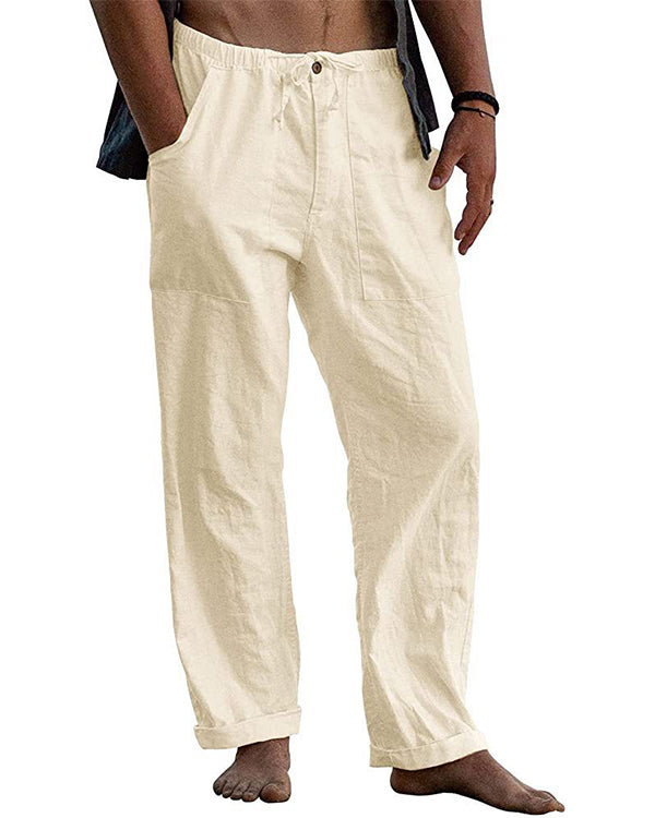 Men's linen beach casual loose-fitting pants-4