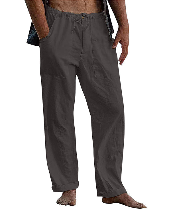 Men's linen beach casual loose-fitting pants-6