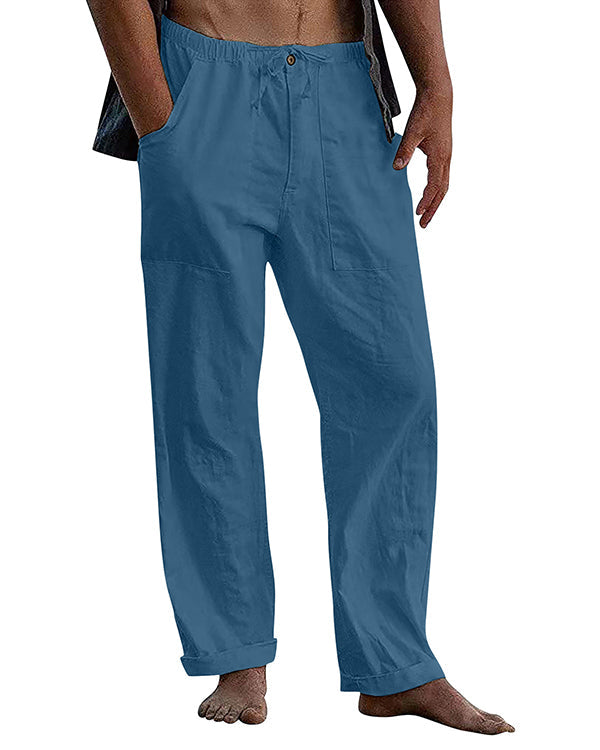 Men's linen beach casual loose-fitting pants-2