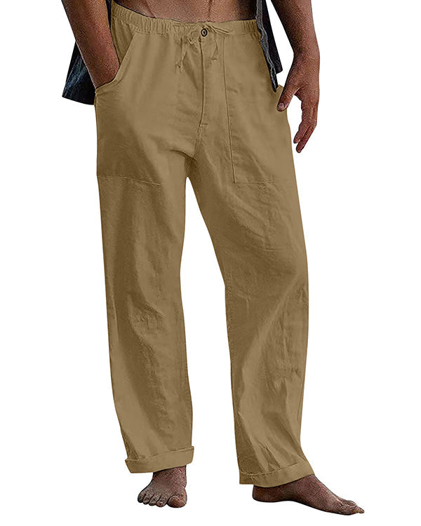 Men's linen beach casual loose-fitting pants-10