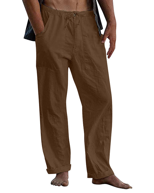 Men's linen beach casual loose-fitting pants-11