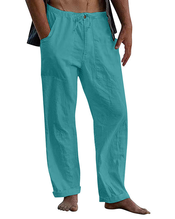 Men's linen beach casual loose-fitting pants-8