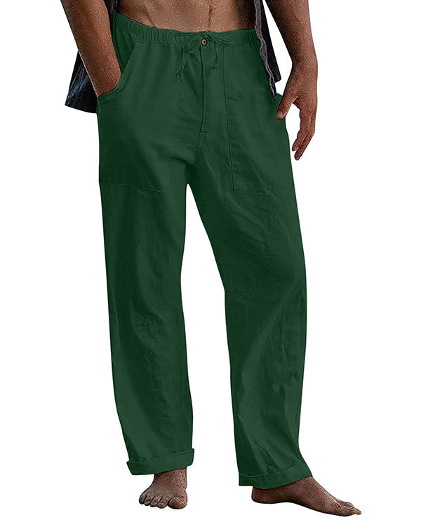 Men's linen beach casual loose-fitting pants-7