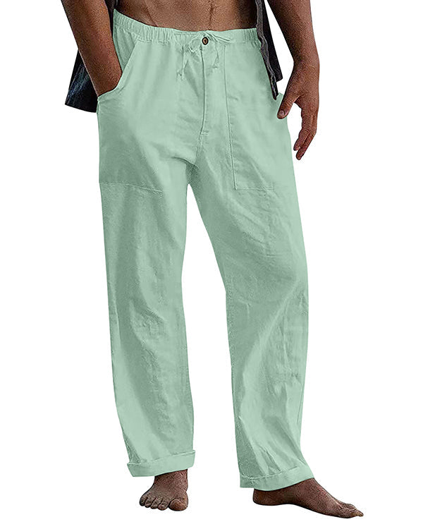 Men's linen beach casual loose-fitting pants-9