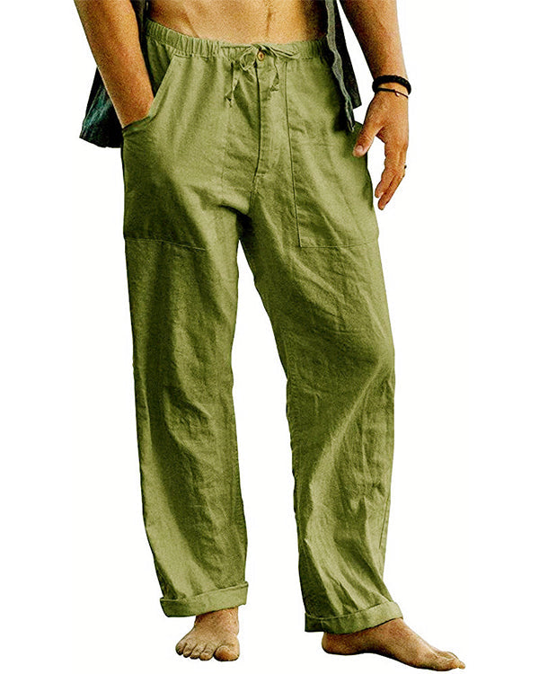 Men's linen beach casual loose-fitting pants-12