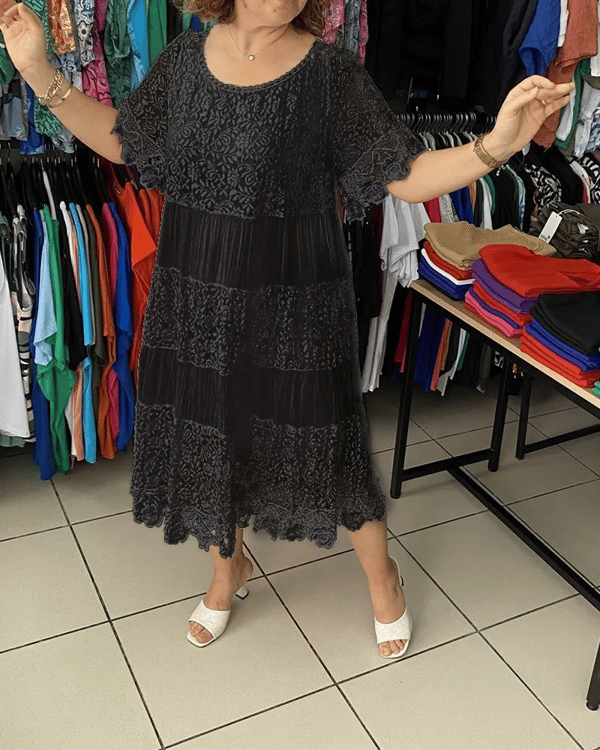 Solid Color Short Sleeve Lace Dress-10