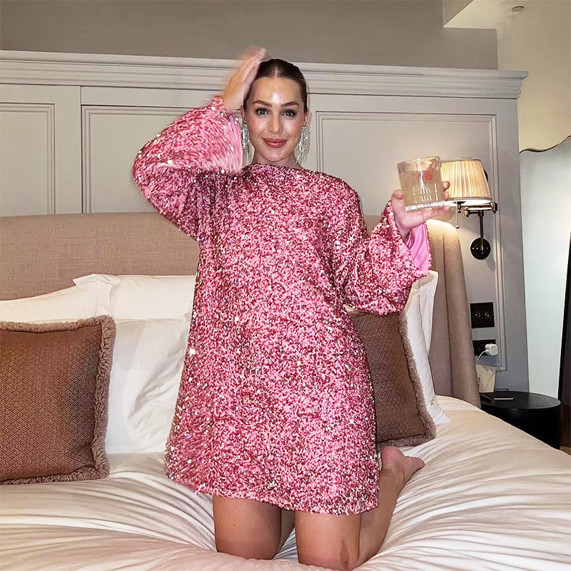 🔥🖤Black Friday Sale:49% OFF🔥Dance All Night Sequin Back Tie Up Bow Loose Mini Cutee Dress🎀-1