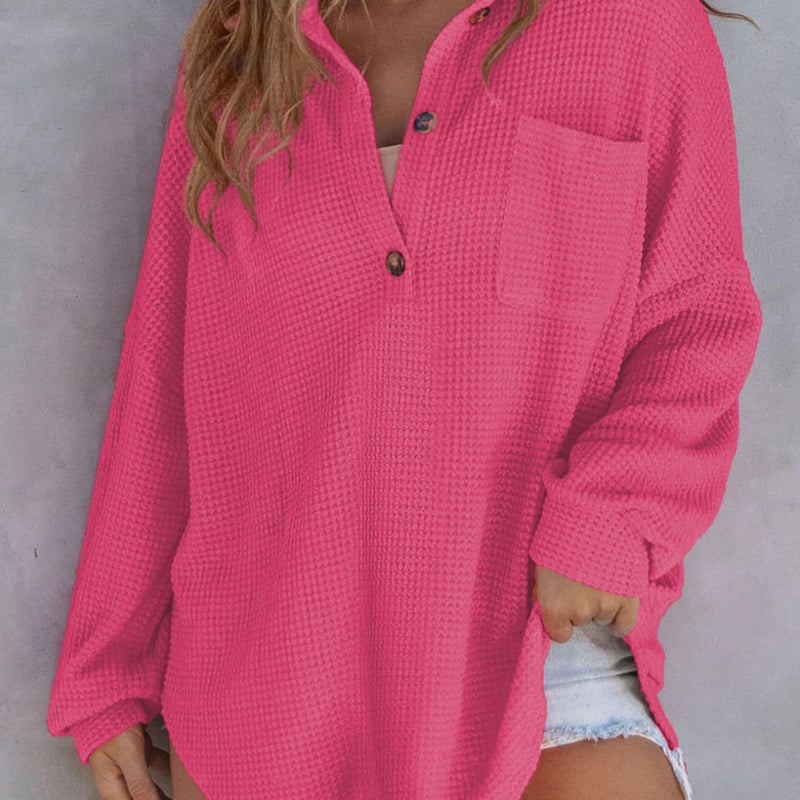 🔥Last Day Promotion 49% OFF🔥Women’s Loose Solid Color Waffle Knit Shirt-1