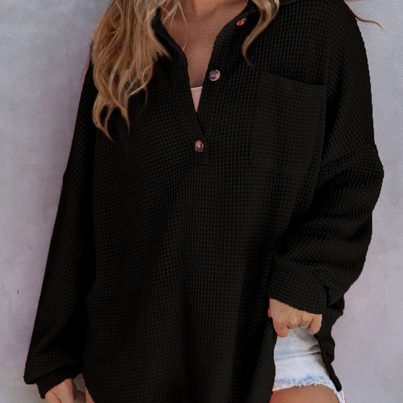 🔥Last Day Promotion 49% OFF🔥Women’s Loose Solid Color Waffle Knit Shirt-3