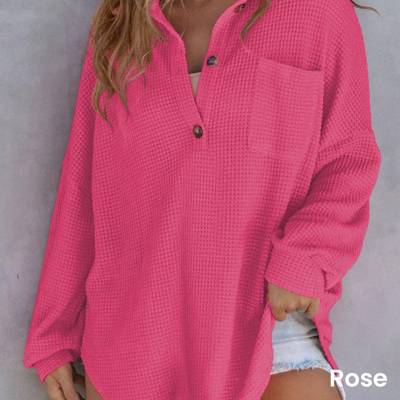 🔥Last Day Promotion 49% OFF🔥Women’s Loose Solid Color Waffle Knit Shirt-10