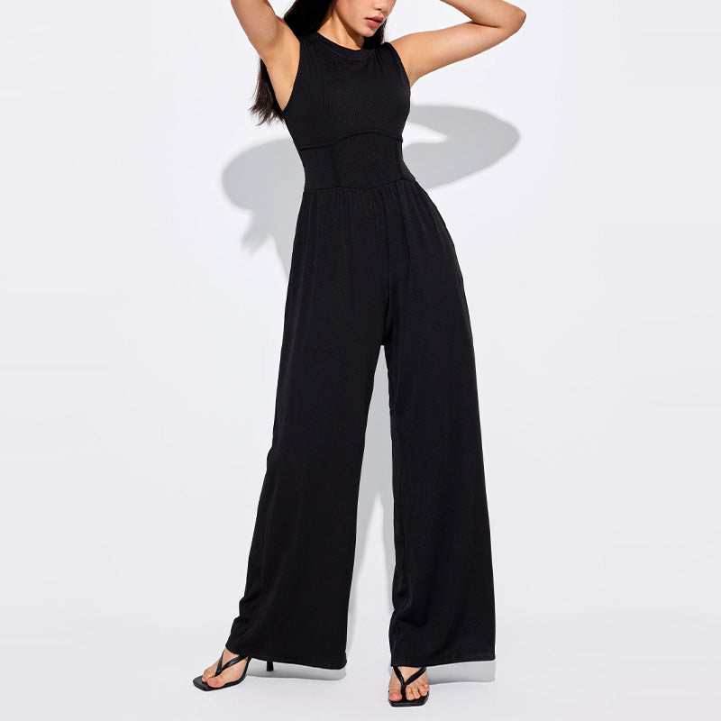 Women’s Solid Sleeveless Wide Leg Jumpsuit-2