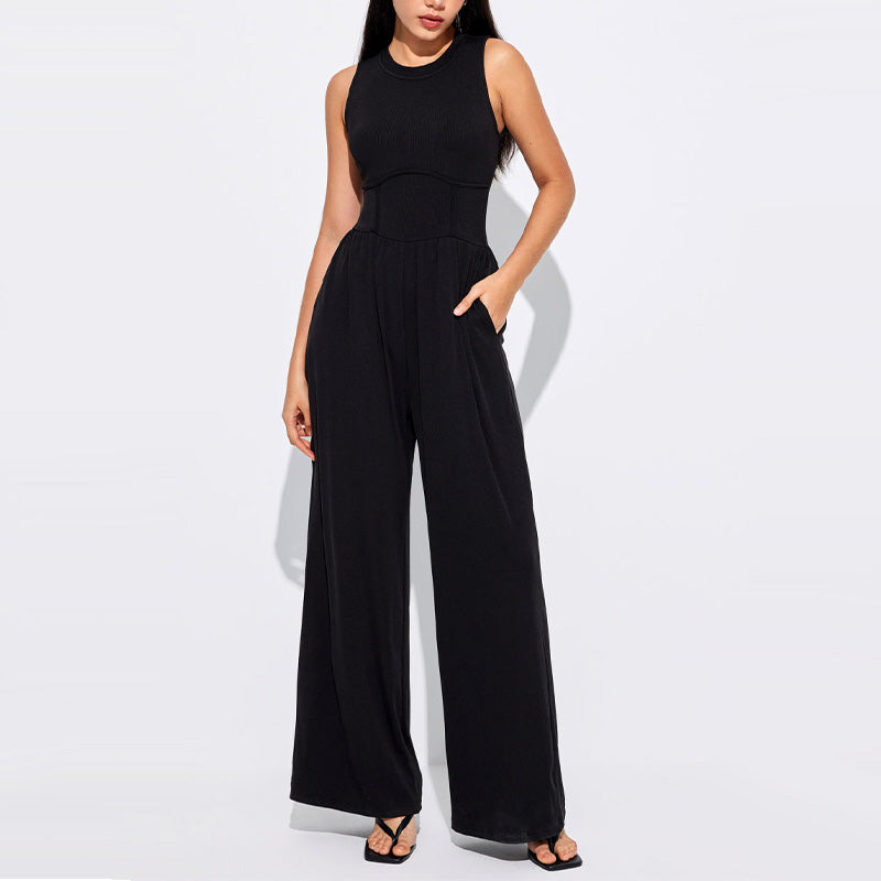 Women’s Solid Sleeveless Wide Leg Jumpsuit-3