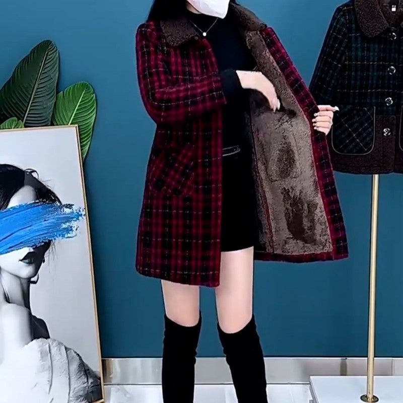 Women's Plush Thick Mid Length Jacket Coat-5