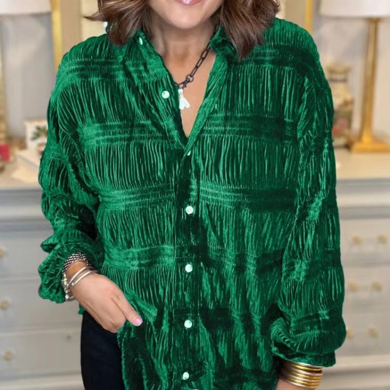 🎁Hot Sell 49% Off🔥2024 New Women's Shirred Velvet Button Down Top-6