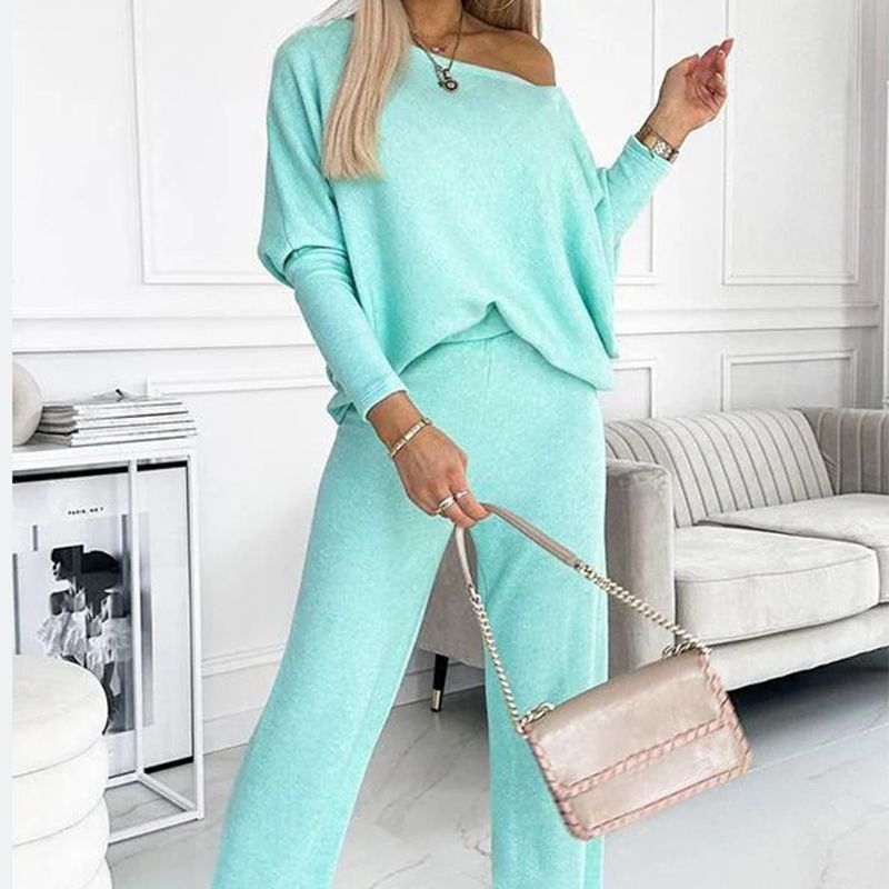 🌷Last Day Promotion 49% Off✨Women's Solid Color Drop Shoulder Pullover and Loose Pants Set-1