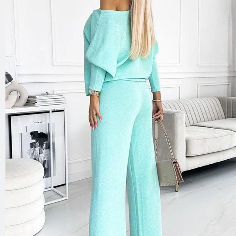 🌷Last Day Promotion 49% Off✨Women's Solid Color Drop Shoulder Pullover and Loose Pants Set-2