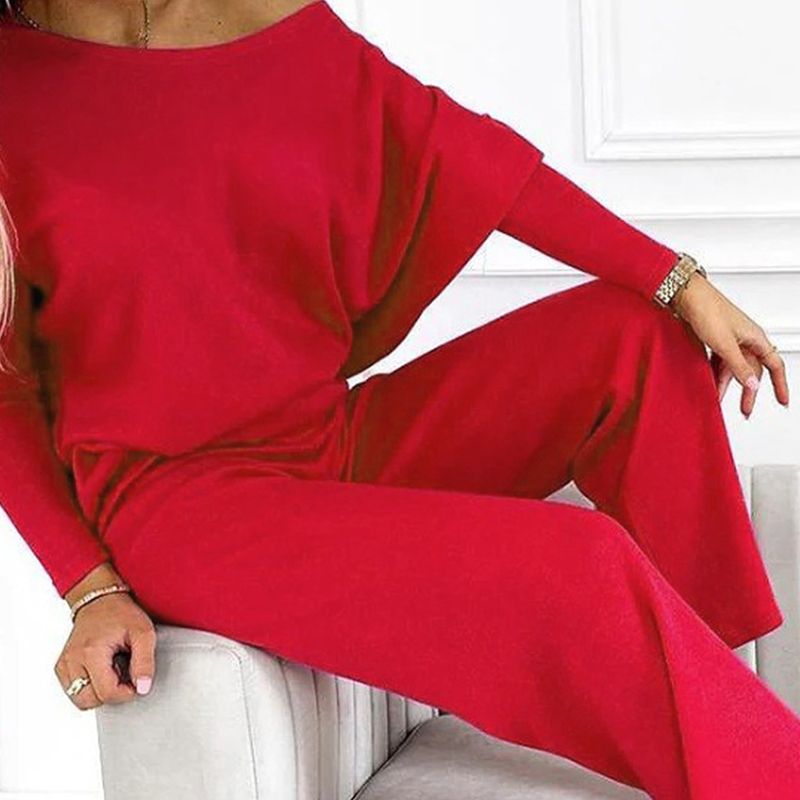 🌷Last Day Promotion 49% Off✨Women's Solid Color Drop Shoulder Pullover and Loose Pants Set-3