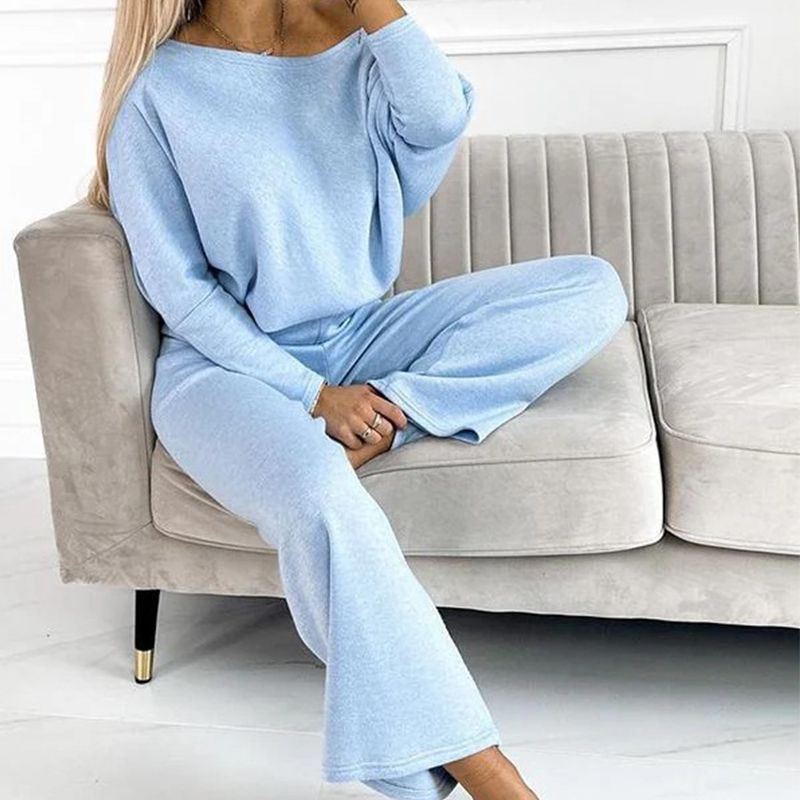 🌷Last Day Promotion 49% Off✨Women's Solid Color Drop Shoulder Pullover and Loose Pants Set-9