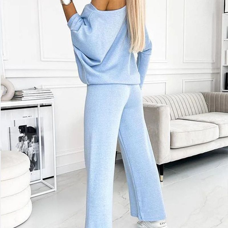 🌷Last Day Promotion 49% Off✨Women's Solid Color Drop Shoulder Pullover and Loose Pants Set-10