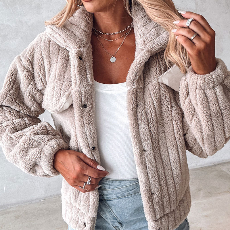 🎁Last Day 49% Off🔥Turn-down Collar Buttoned Teddy Jacket💥Buy 2 Free Shipping-5