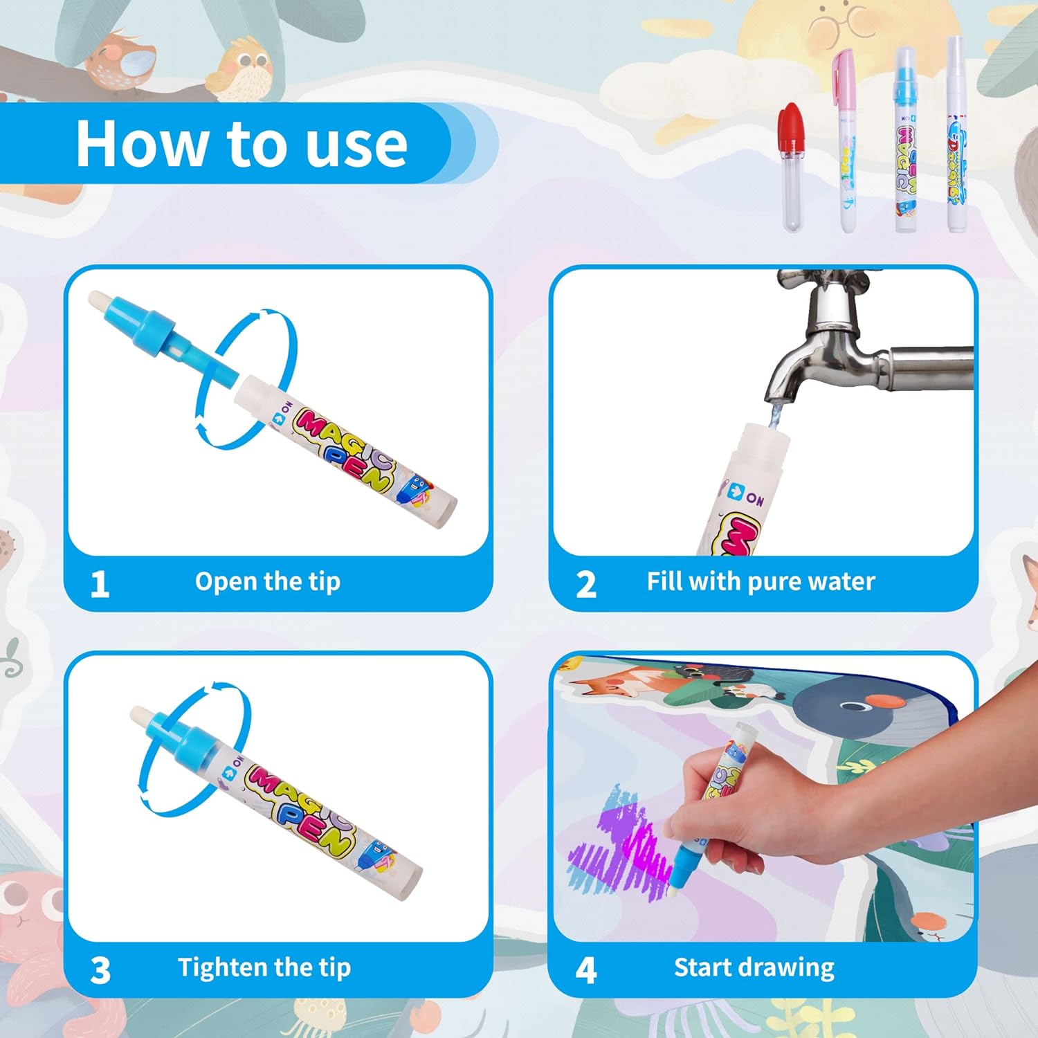 🔥Last Day Promotion 50% OFF🎁Water Doodle Mat ,Aqua Painting Drawing Mat Mess Free Learning Toy Mat-5