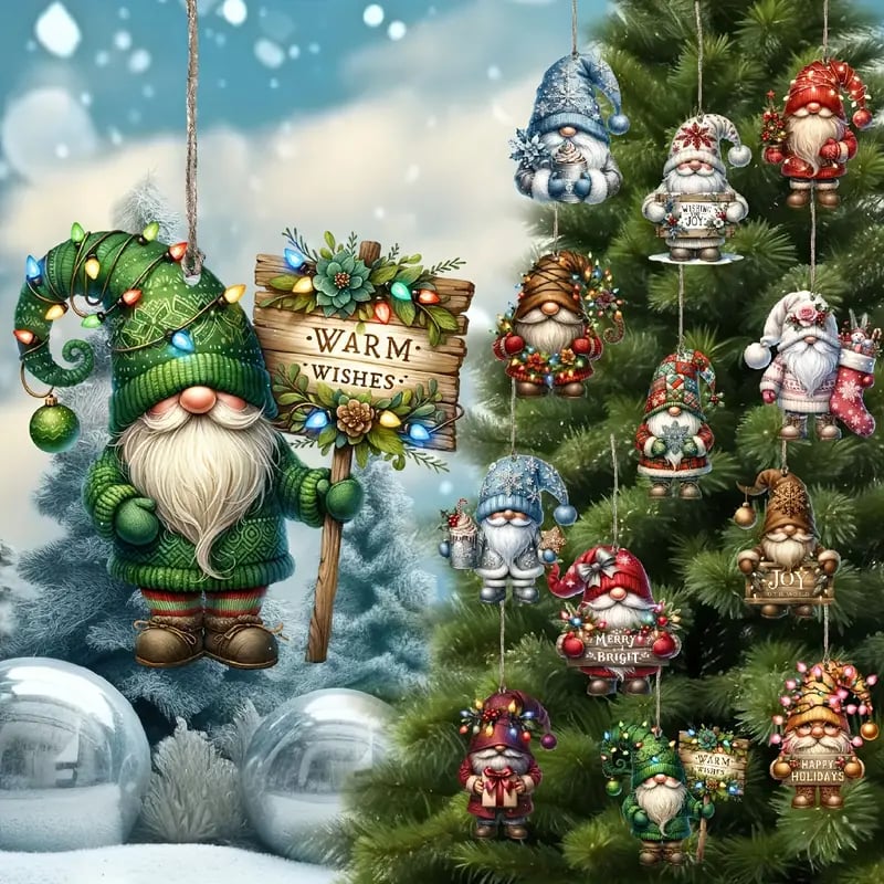 💥BLACK FRIDAY SALE 55% OFF💥Wooden Dwarf Christmas Tree Ornaments Set (12pcs)-1