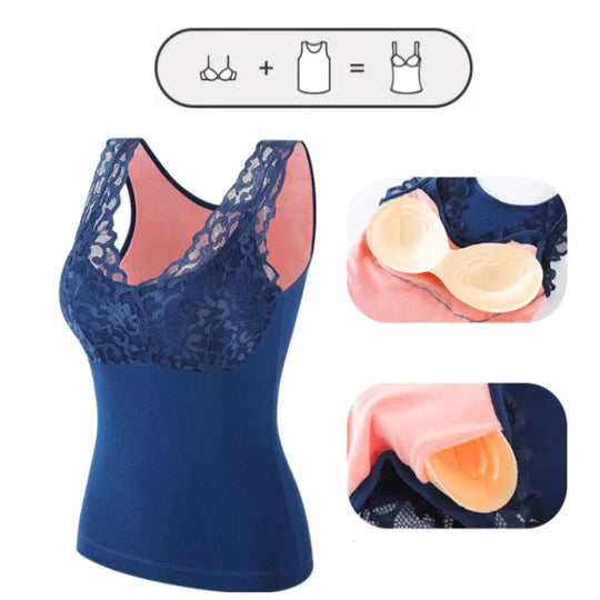 Women's Winter Lace Seamless V-Neck Padded Thickened Thermal Vests-6