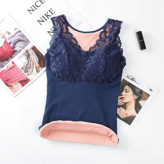 Women's Winter Lace Seamless V-Neck Padded Thickened Thermal Vests-4