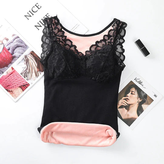 Women's Winter Lace Seamless V-Neck Padded Thickened Thermal Vests-8