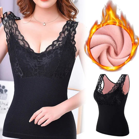 Women's Winter Lace Seamless V-Neck Padded Thickened Thermal Vests-7