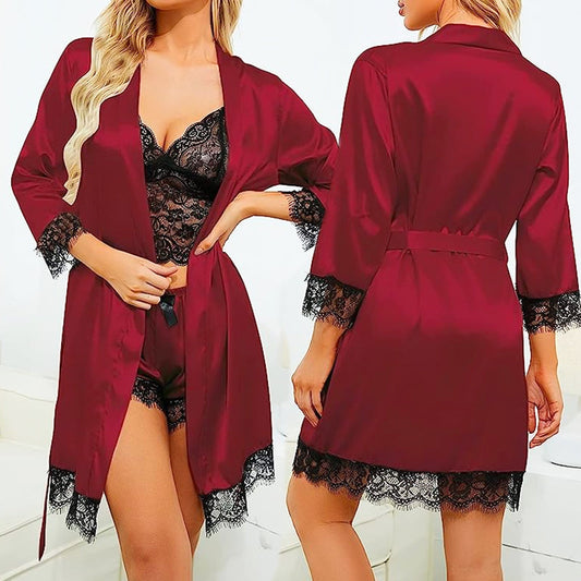 💖LAST DAY SALE 49% OFF💖Valentine's Day 4 sets of lace satin sling pajamas set🌹