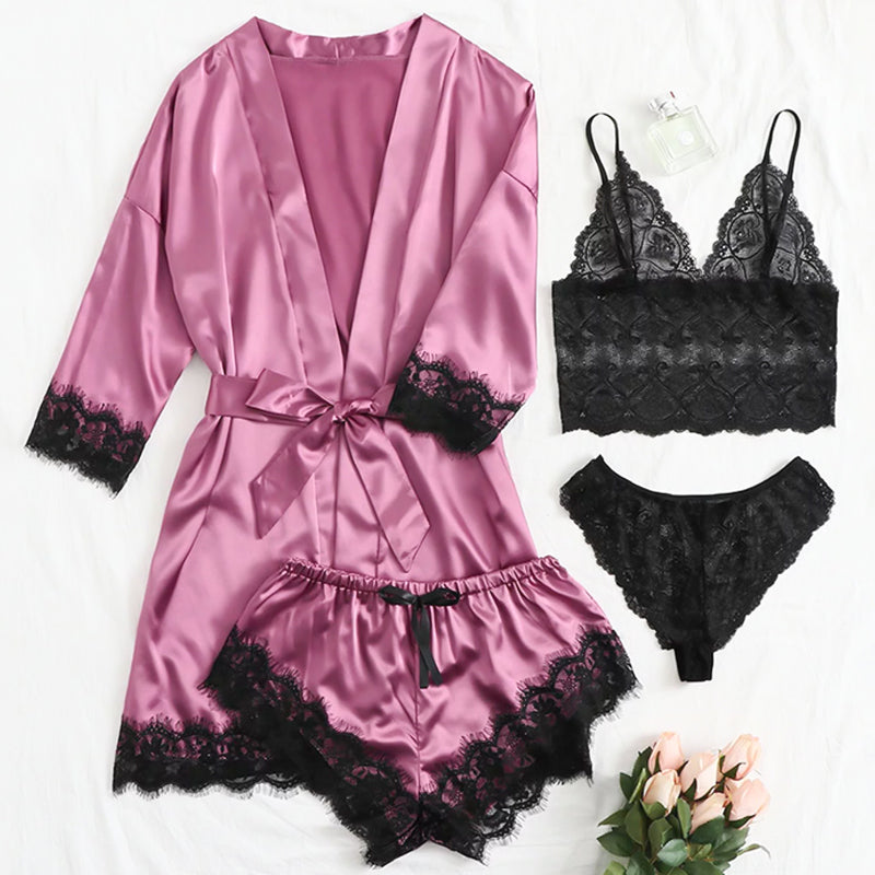 💖LAST DAY SALE 49% OFF💖Valentine's Day 4 sets of lace satin sling pajamas set🌹-8