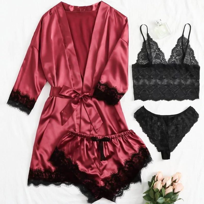 🔥LAST DAY SALE 49% OFF 🔥Valentine's Day 4 sets of lace satin sling pajamas set🌹-5