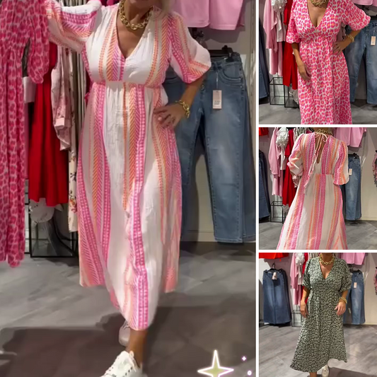 🏖️LETZTER TAG DES AUSVERKAUFS: 49 % RABATT!!🎀Damenkleid mit V-Ausschnitt und Print