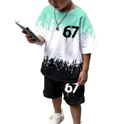 3D-Print-T-Shirt- & Shorts-Set für Jungen
