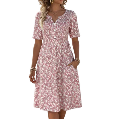 🎉2026er Neuheit – 50% Rabatt nur für kurze Zeit!👗Lässiges V-Ausschnitt-Kleid für Damen mit Print & Taschen