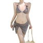 👙 -50% RABATT | 3-teiliges Damen-Bikini-Set mit Wickelrock – Karomuster & Neckholder-Design