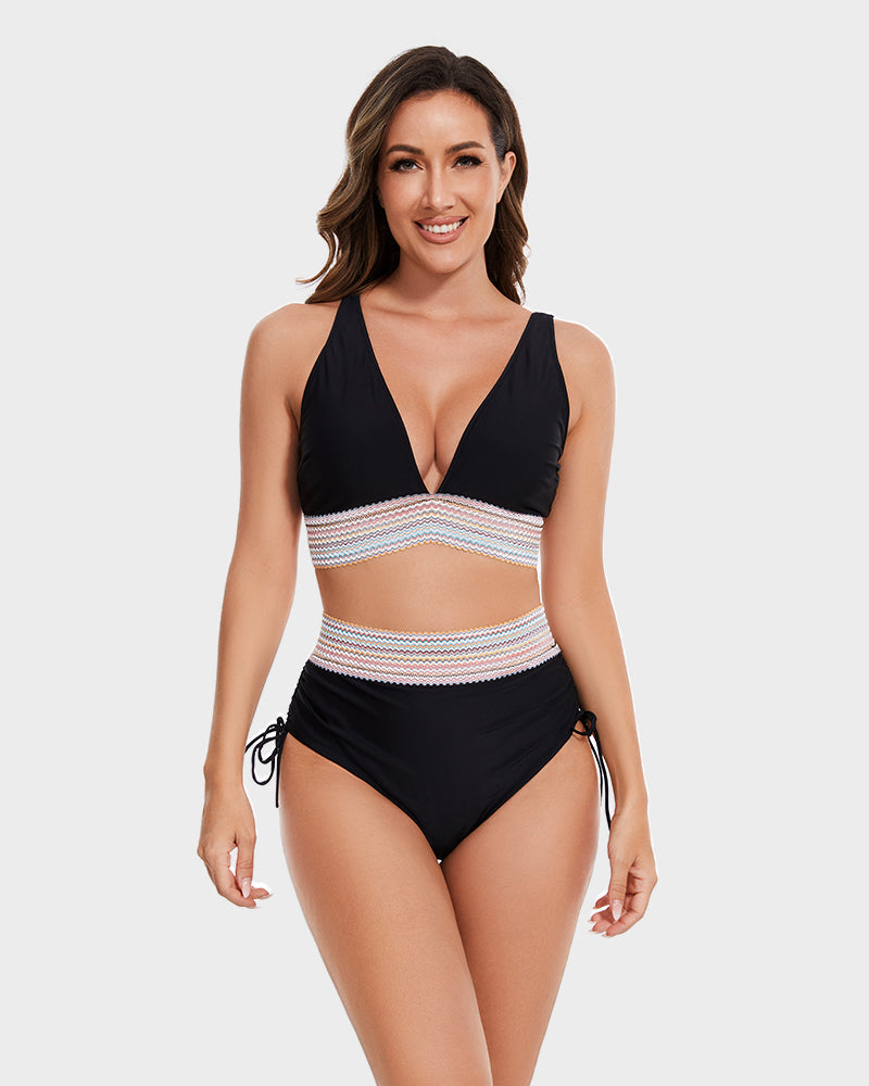 💃Vacation Sale 49% OFF💃High Waisted Tummy Control Color Block Bikini Sets-1